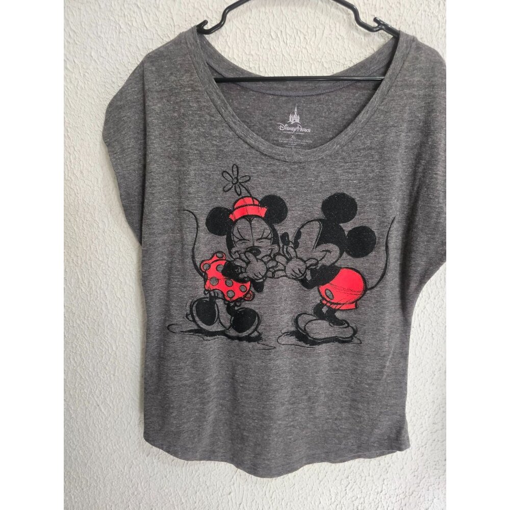 Disney Parks Mickey & Minnie Gray Graphic T-Shirt XL